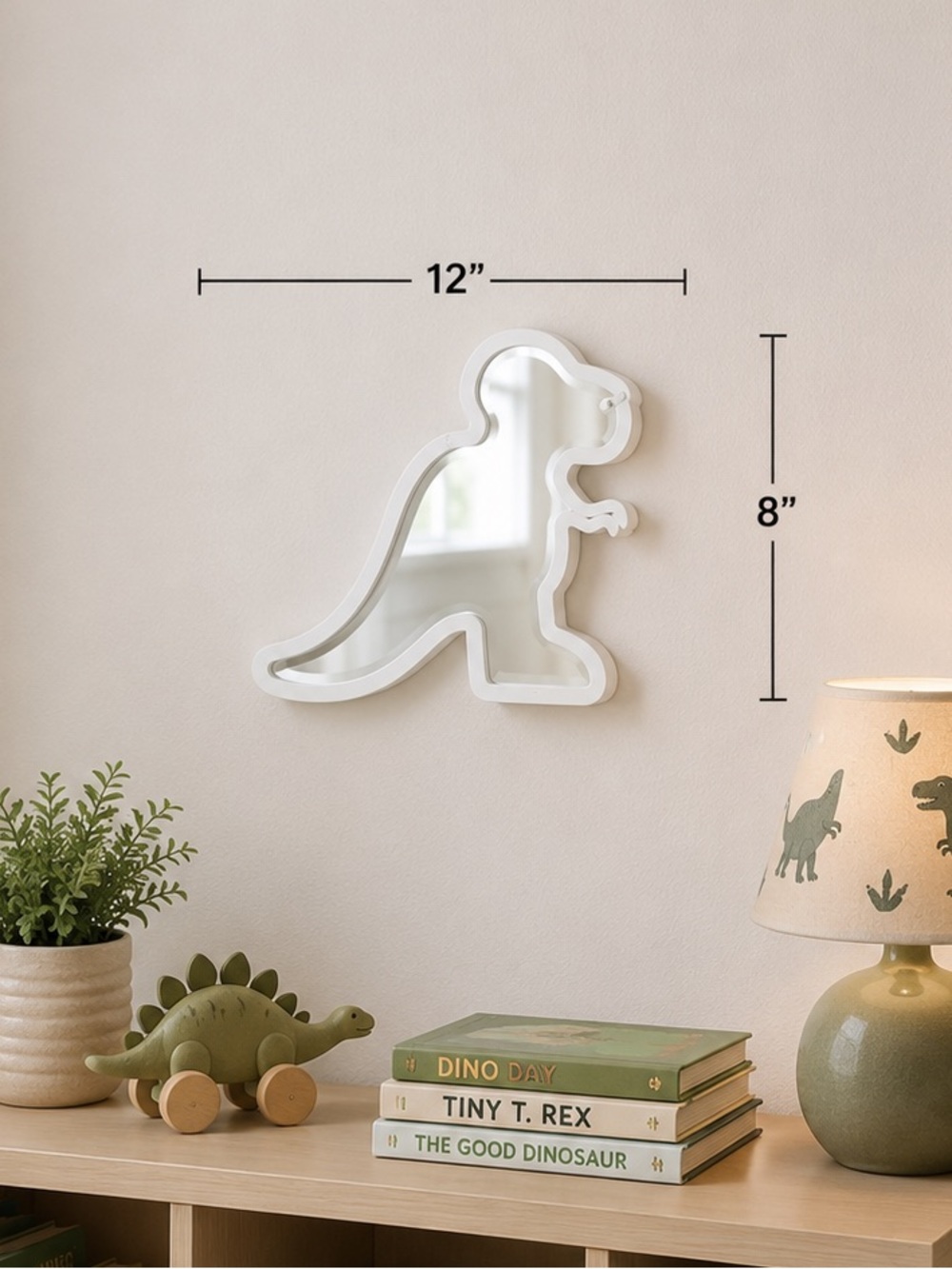 T-Rex Dinosaur Wall Mirror Kids Nursery Bedroom Playroom Decor 12"